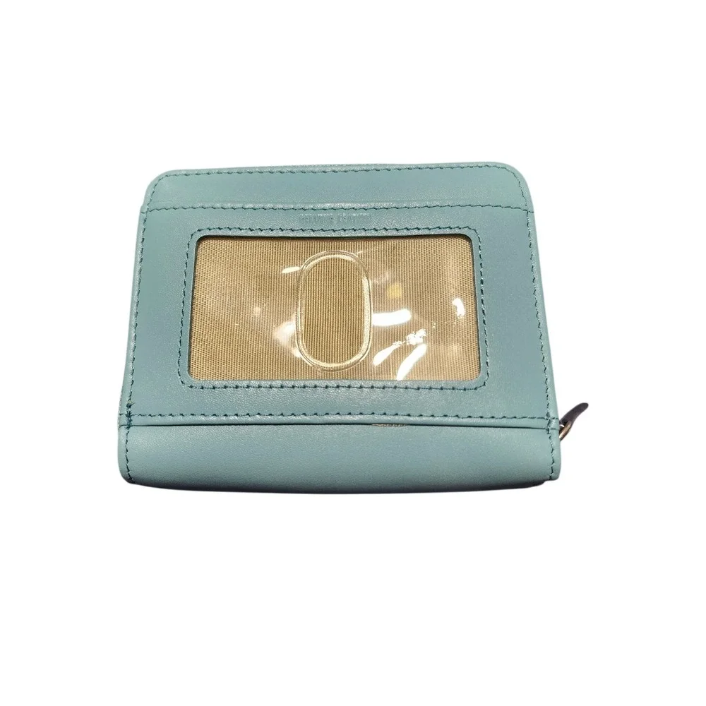 Fossil Aqua Blue‎ Leather Compact Zip Around Bifold Wallet with ID Window